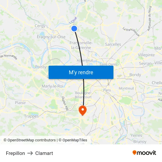 Frepillon to Clamart map