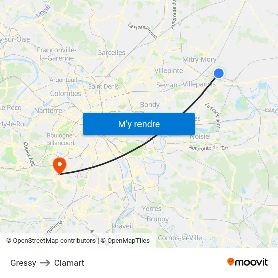 Gressy to Clamart map