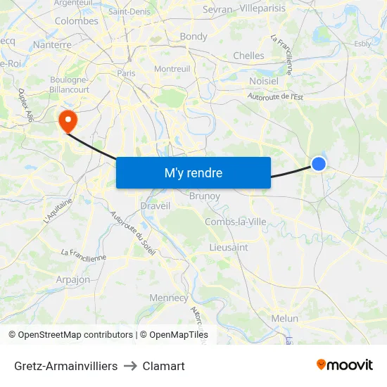 Gretz-Armainvilliers to Clamart map