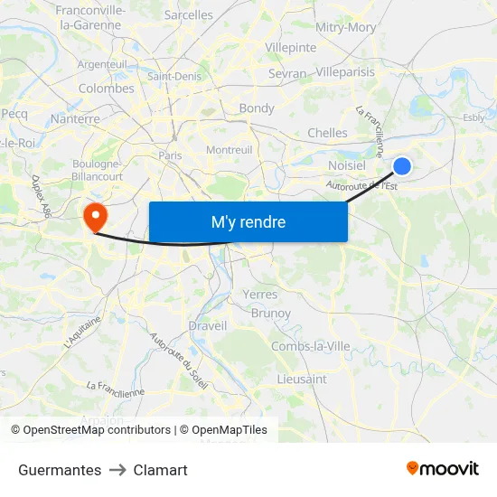 Guermantes to Clamart map