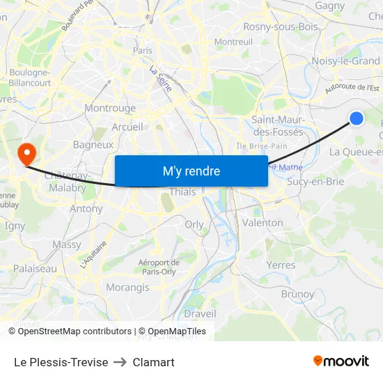 Le Plessis-Trevise to Clamart map