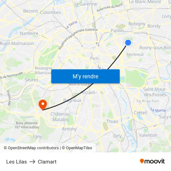 Les Lilas to Clamart map