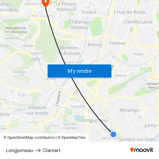Longjumeau to Clamart map