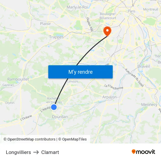 Longvilliers to Clamart map