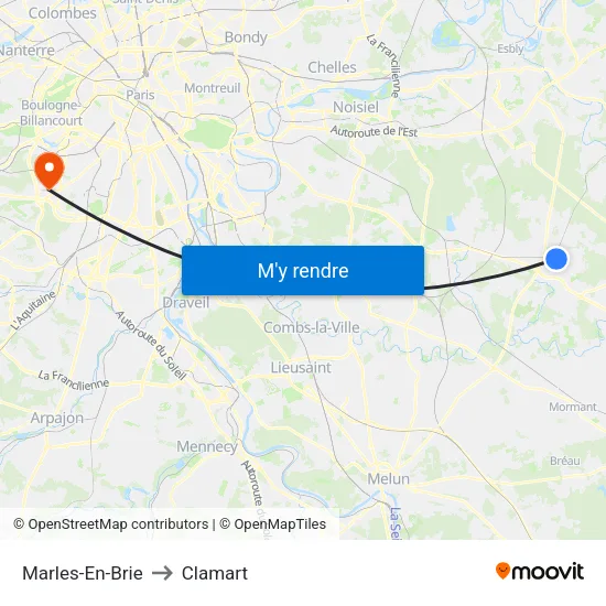 Marles-En-Brie to Clamart map
