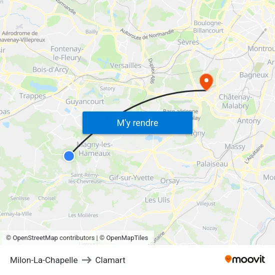 Milon-La-Chapelle to Clamart map