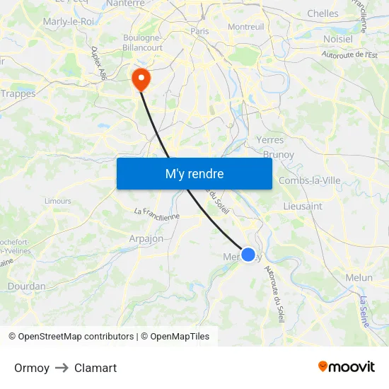 Ormoy to Clamart map