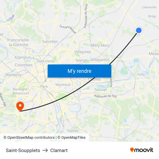 Saint-Soupplets to Clamart map