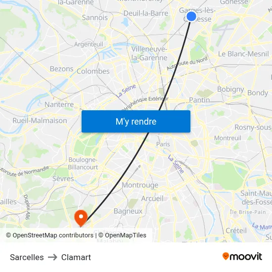 Sarcelles to Clamart map