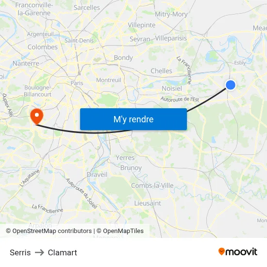 Serris to Clamart map