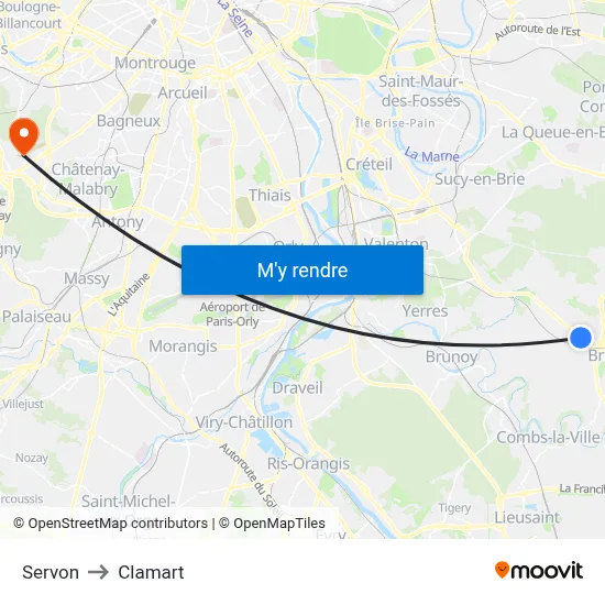 Servon to Clamart map