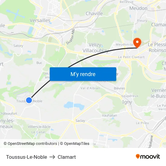 Toussus-Le-Noble to Clamart map