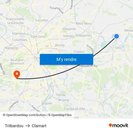 Trilbardou to Clamart map