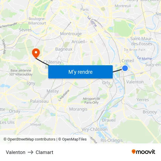 Valenton to Clamart map