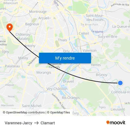 Varennes-Jarcy to Clamart map