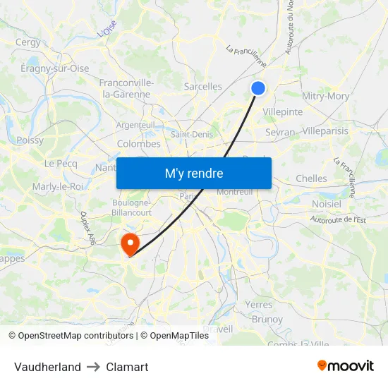 Vaudherland to Clamart map