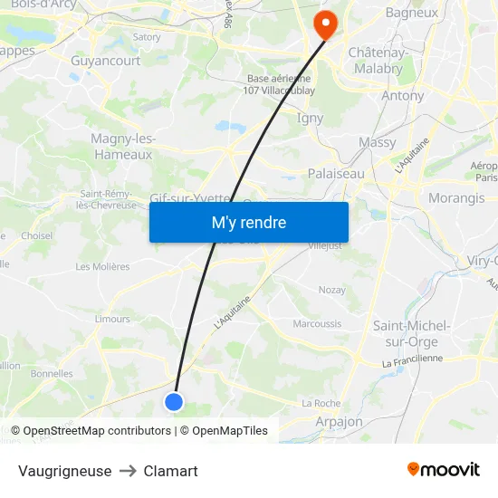 Vaugrigneuse to Clamart map
