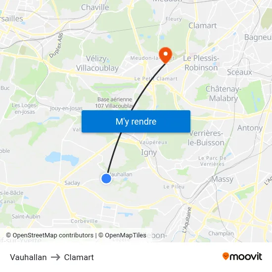 Vauhallan to Clamart map