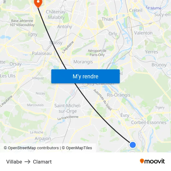 Villabe to Clamart map