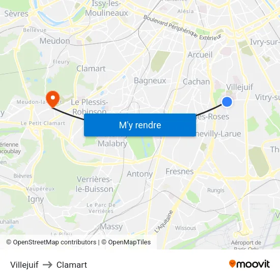 Villejuif to Clamart map