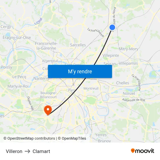 Villeron to Clamart map