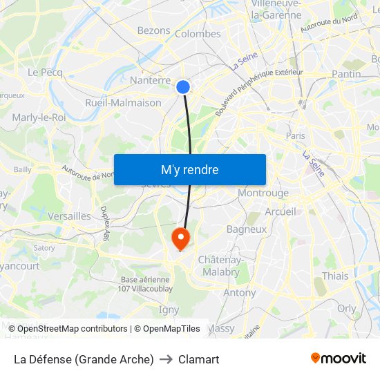 La Défense (Grande Arche) to Clamart map