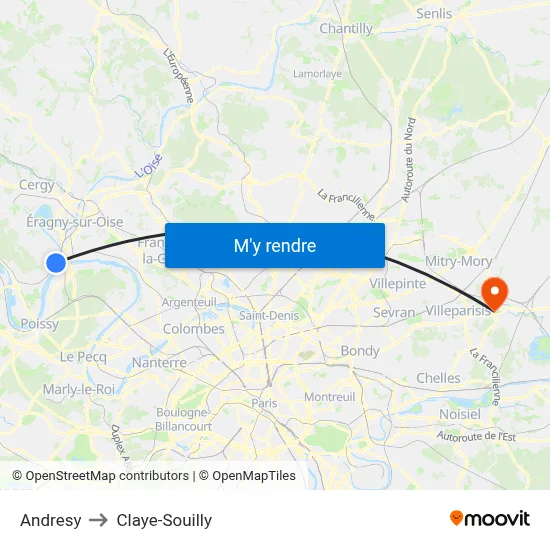 Andresy to Claye-Souilly map
