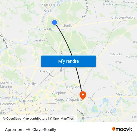 Apremont to Claye-Souilly map