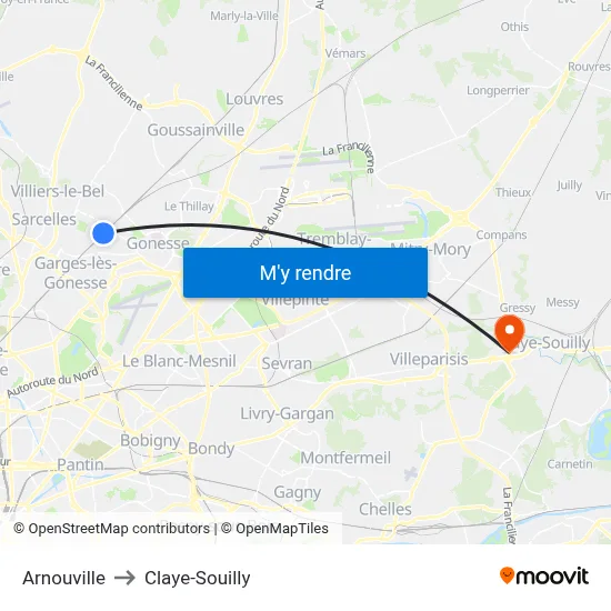 Arnouville to Claye-Souilly map
