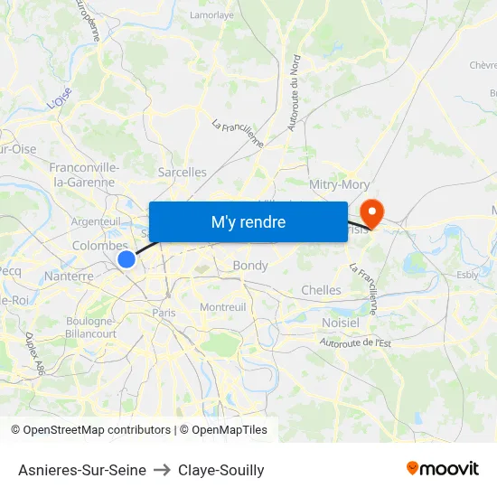 Asnieres-Sur-Seine to Claye-Souilly map