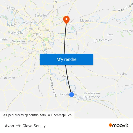 Avon to Claye-Souilly map
