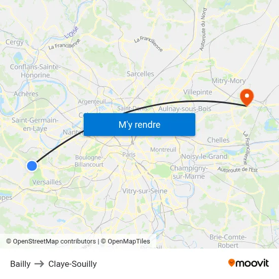 Bailly to Claye-Souilly map