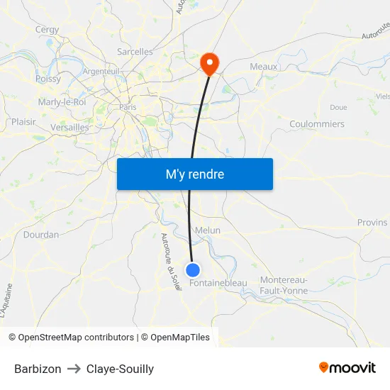 Barbizon to Claye-Souilly map