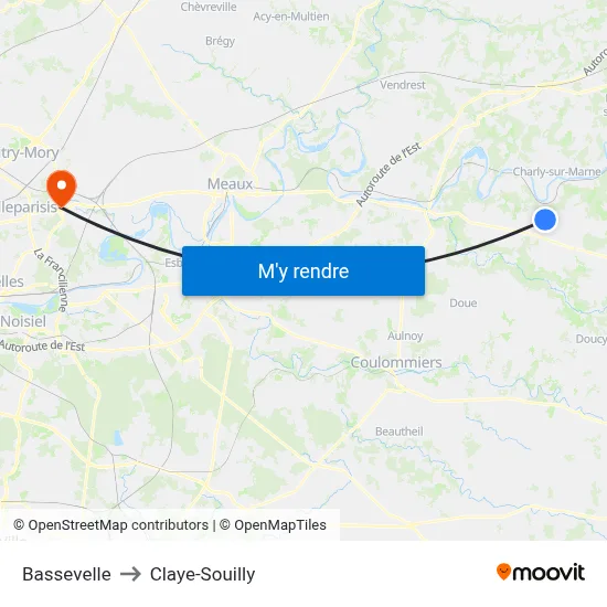 Bassevelle to Claye-Souilly map