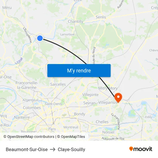 Beaumont-Sur-Oise to Claye-Souilly map
