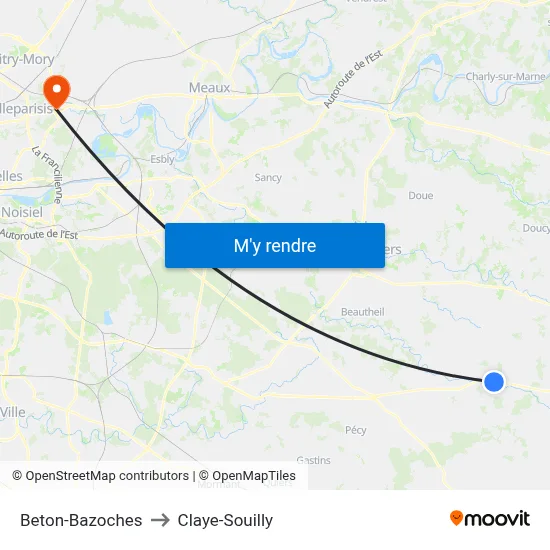 Beton-Bazoches to Claye-Souilly map