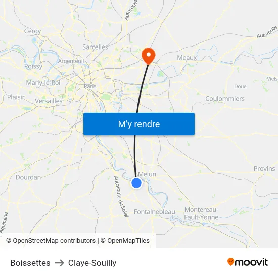 Boissettes to Claye-Souilly map