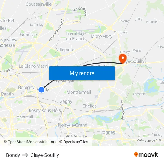 Bondy to Claye-Souilly map