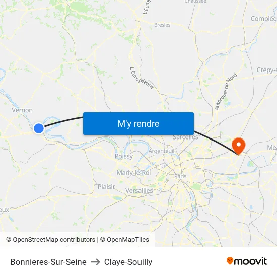 Bonnieres-Sur-Seine to Claye-Souilly map