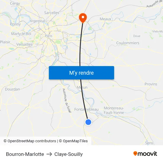Bourron-Marlotte to Claye-Souilly map
