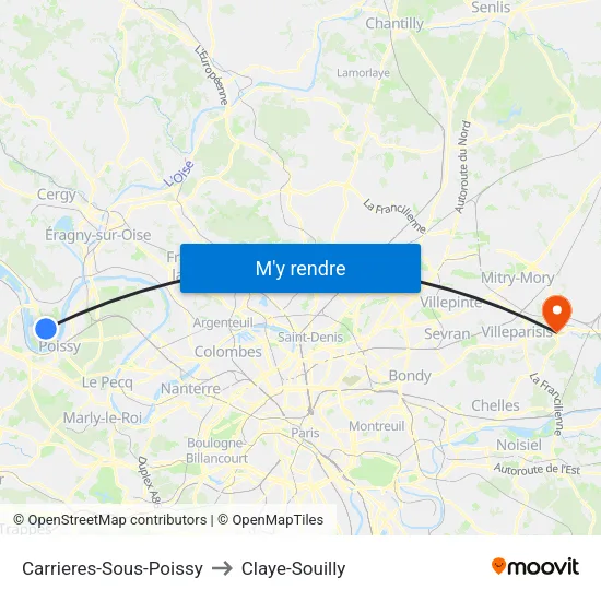 Carrieres-Sous-Poissy to Claye-Souilly map