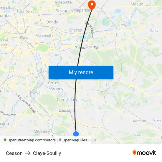 Cesson to Claye-Souilly map