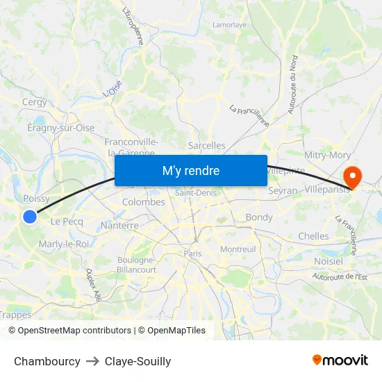 Chambourcy to Claye-Souilly map
