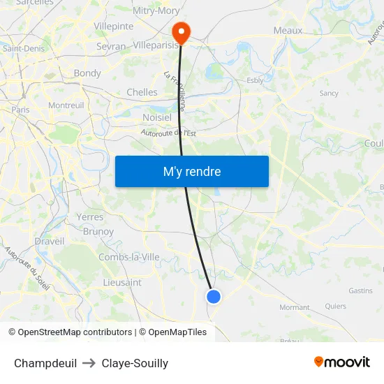 Champdeuil to Claye-Souilly map