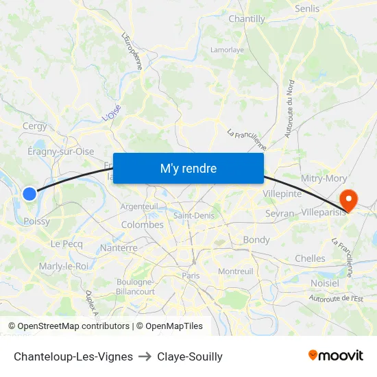 Chanteloup-Les-Vignes to Claye-Souilly map