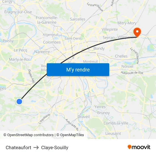 Chateaufort to Claye-Souilly map