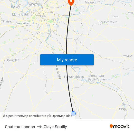 Chateau-Landon to Claye-Souilly map