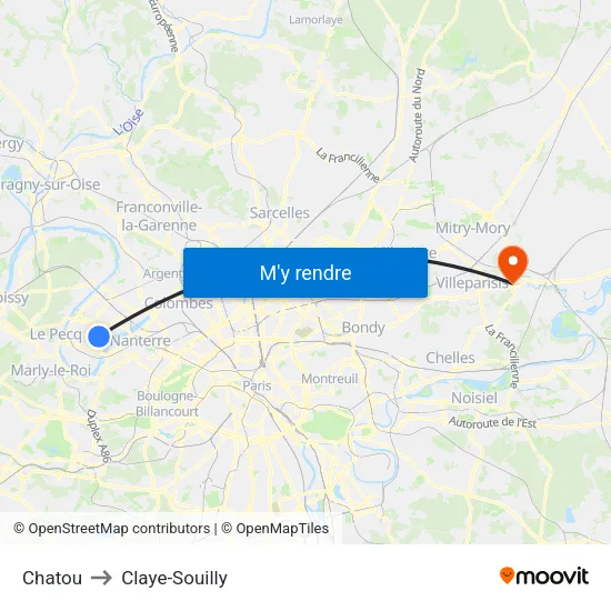 Chatou to Claye-Souilly map