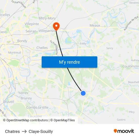 Chatres to Claye-Souilly map
