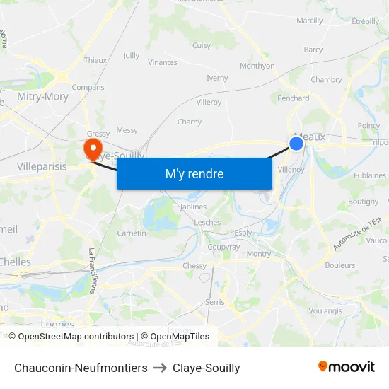 Chauconin-Neufmontiers to Claye-Souilly map